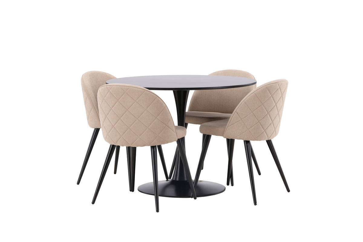 Venture Design Velvet & Glade Matstolar 2-pack Beige + Runda Matbord ⌀100 Svart