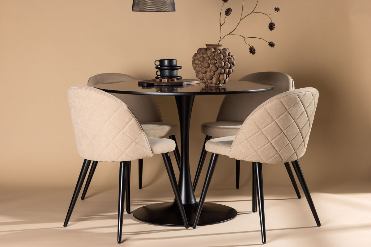 Venture Design Velvet & Glade Matstolar 2-pack Beige + Runda Matbord ⌀100 Svart