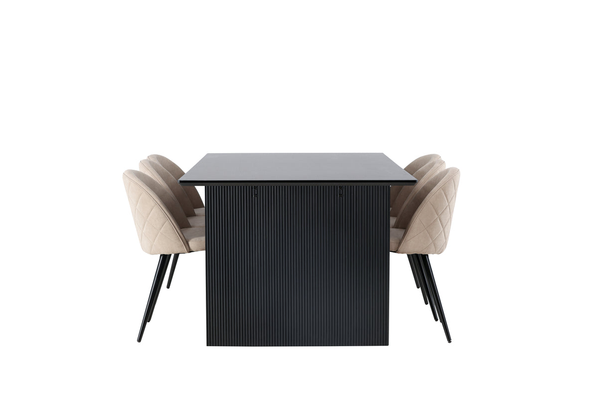 Venture Design Velvet & Vail Matstolar 2-pack Beige + Rektangulära Matbord 200 x 100 Svart