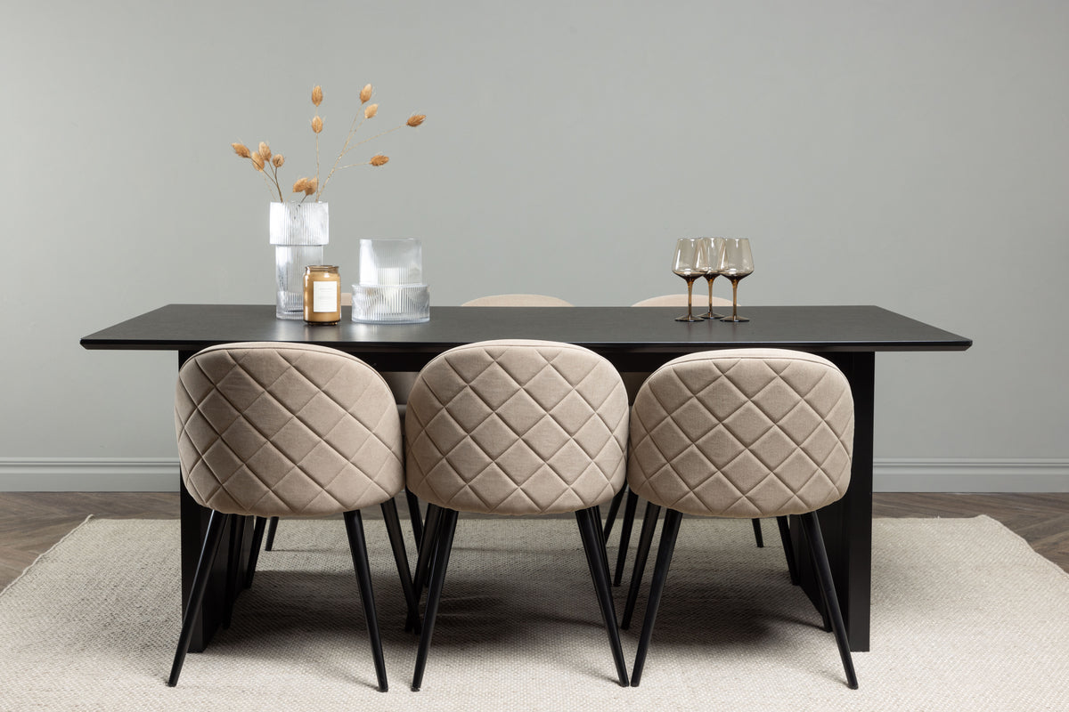 Venture Design Velvet & Vail Matstolar 2-pack Beige + Rektangulära Matbord 200 x 100 Svart