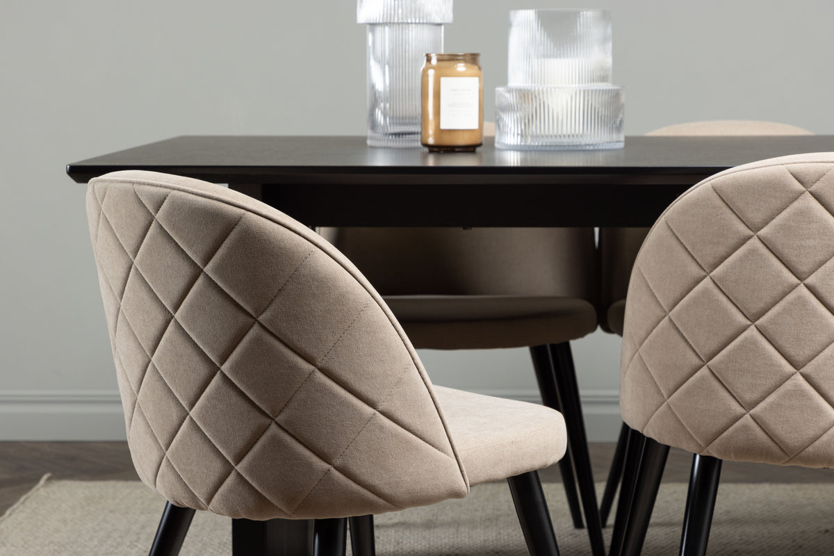 Venture Design Velvet & Vail Matstolar 2-pack Beige + Rektangulära Matbord 200 x 100 Svart