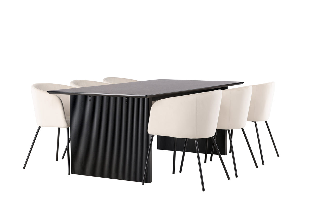 Venture Design Berit & Vail Matstolar Beige + Rektangulära Matbord 200 x 100 Svart