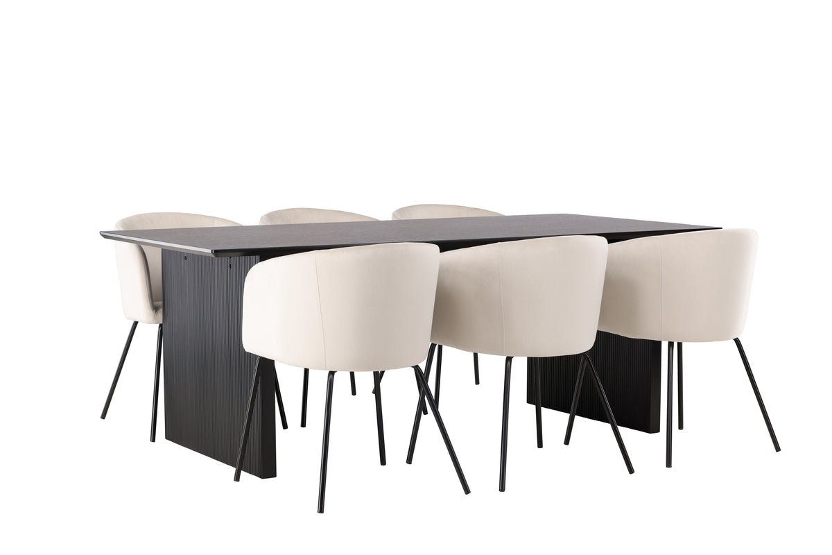 Venture Design Berit & Vail Matstolar Beige + Rektangulära Matbord 200 x 100 Svart