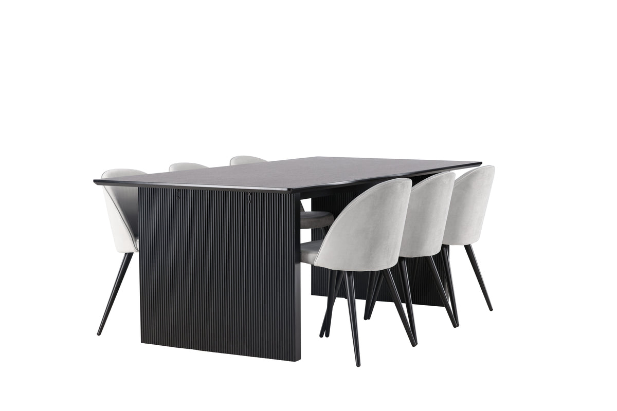 Venture Design Velvet & Vail Matstolar 2-pack Grå + Rektangulära Matbord 200 x 100 Svart