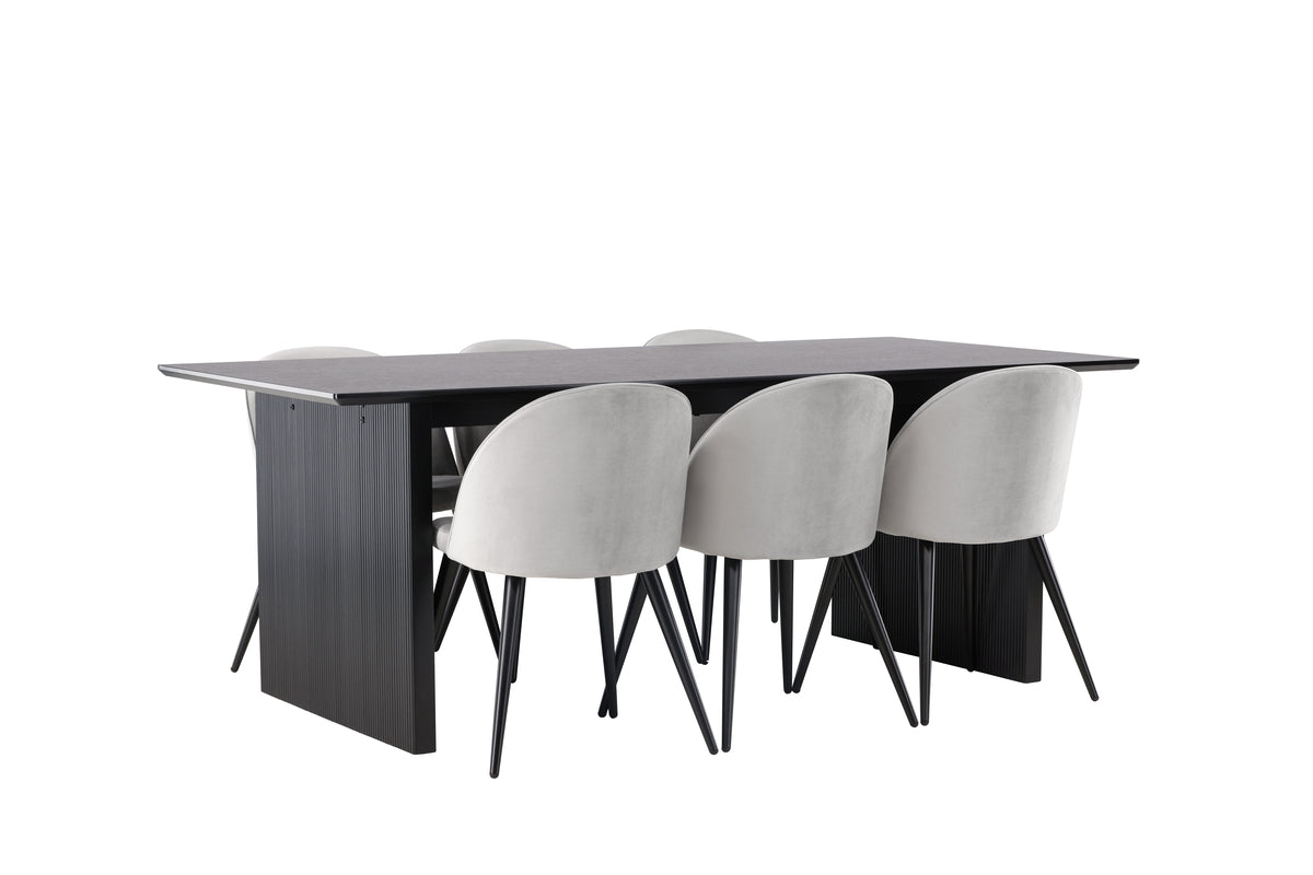 Venture Design Velvet & Vail Matstolar 2-pack Grå + Rektangulära Matbord 200 x 100 Svart