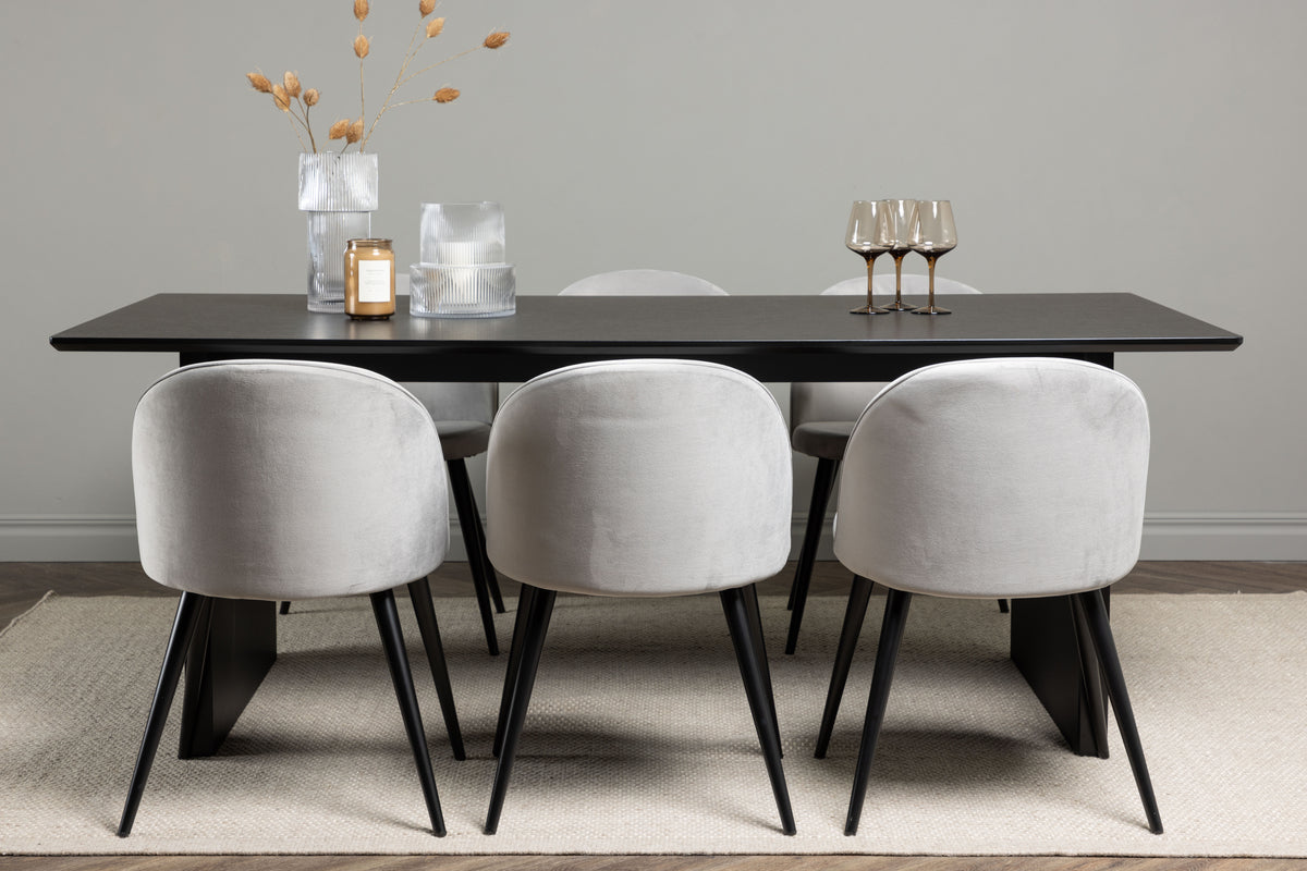 Venture Design Velvet & Vail Matstolar 2-pack Grå + Rektangulära Matbord 200 x 100 Svart