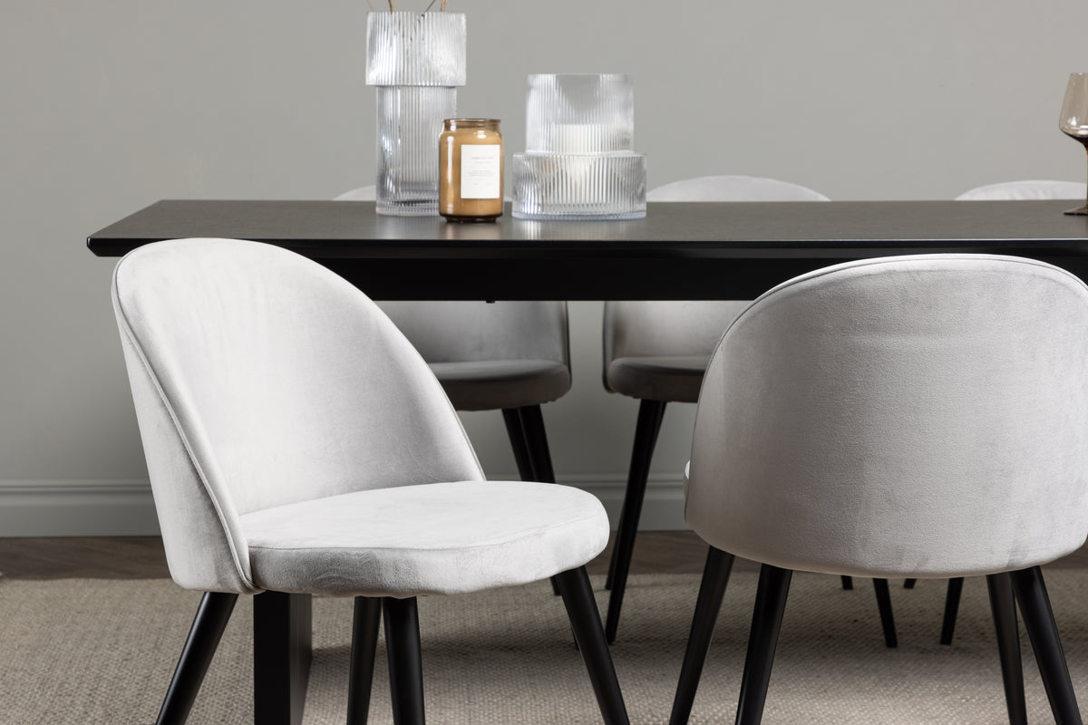 Venture Design Velvet & Vail Matstolar 2-pack Grå + Rektangulära Matbord 200 x 100 Svart