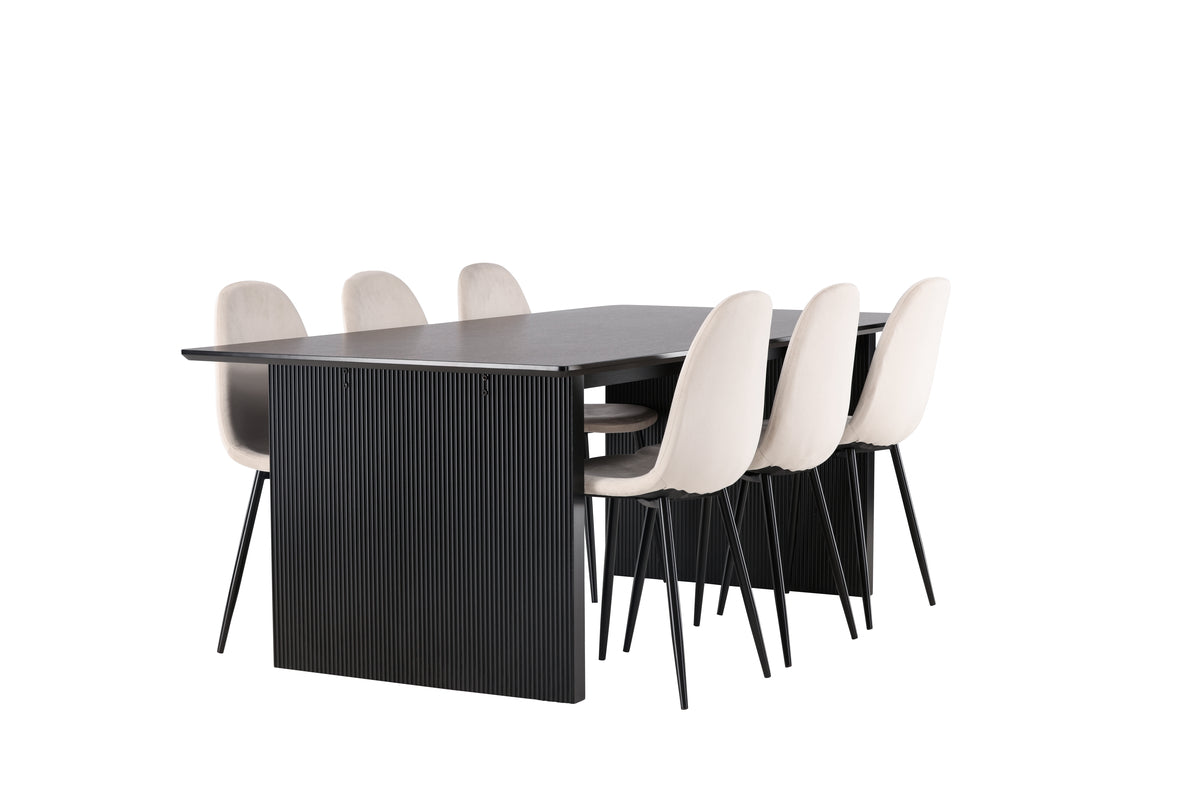 Venture Design Polar & Vail Matstolar 2-pack Beige + Rektangulära Matbord 200 x 100 Svart