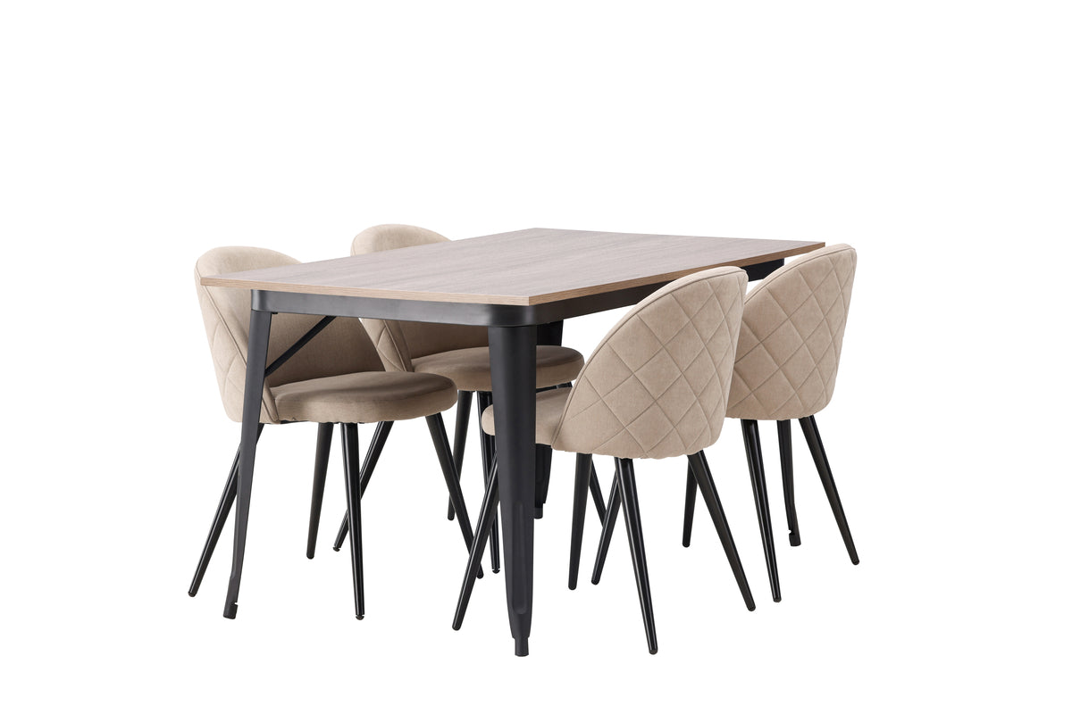 Venture Design Velvet & Tempe Matstolar 2-pack Beige + Rektangulära Matbord 140 x 80 Valnöt