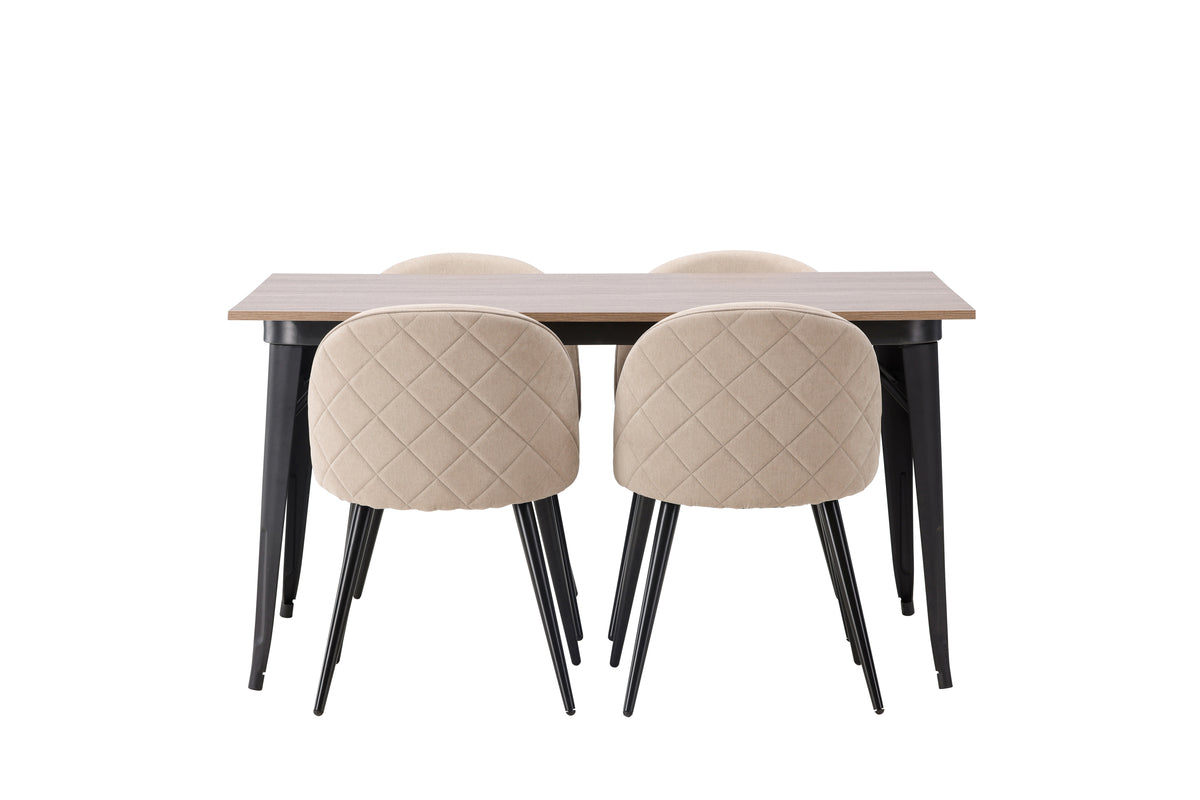 Venture Design Velvet & Tempe Matstolar 2-pack Beige + Rektangulära Matbord 140 x 80 Valnöt