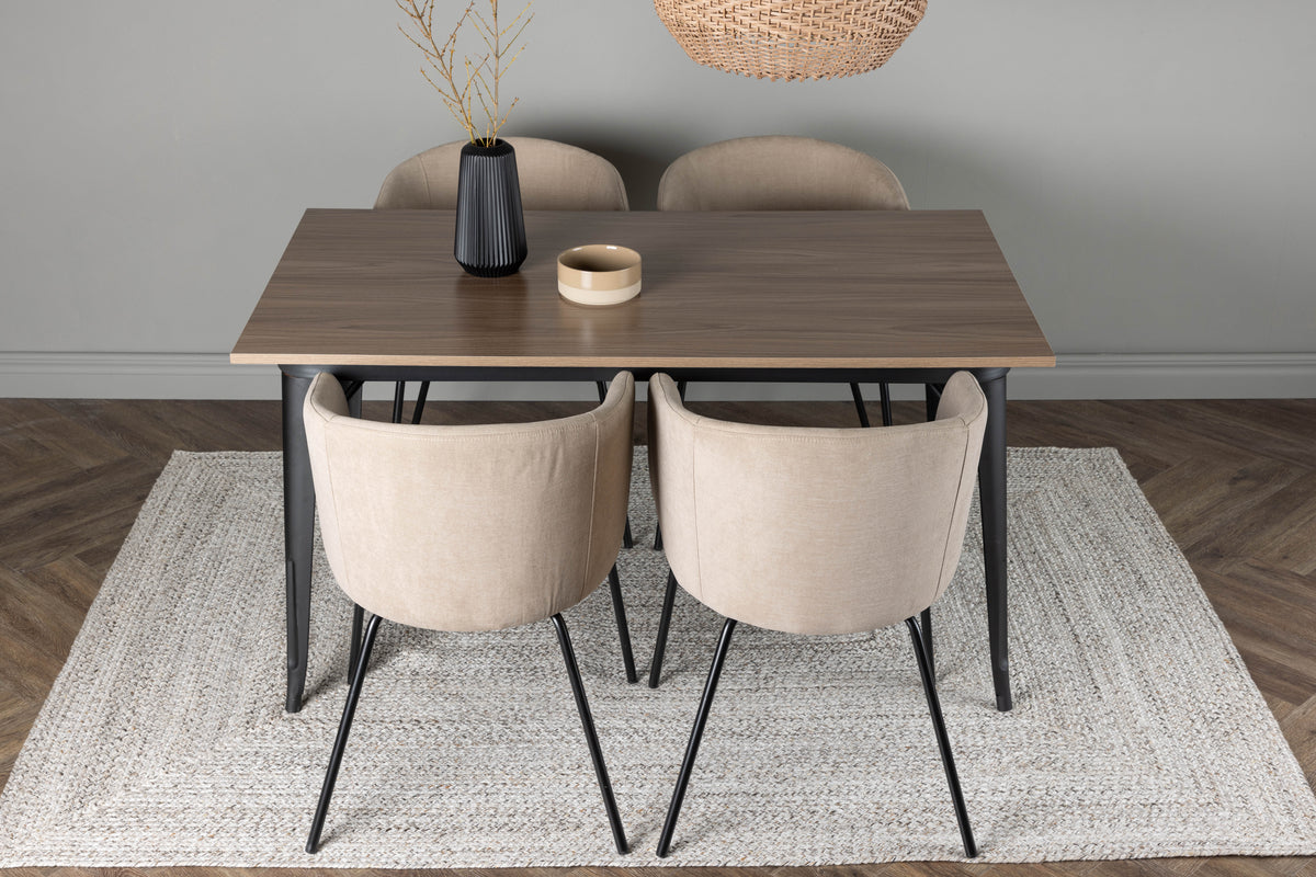Venture Design Berit & Tempe Matstolar Beige + Rektangulära Matbord 140 x 80 Valnöt