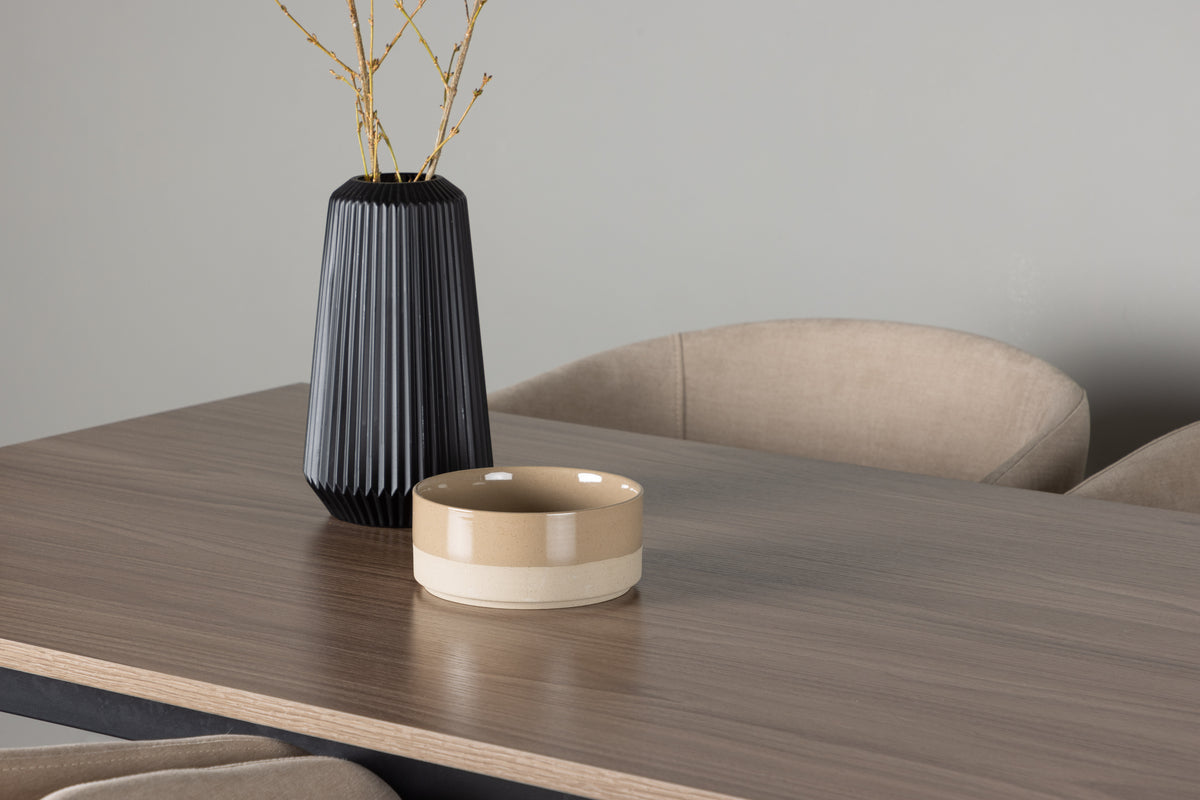 Venture Design Berit & Tempe Matstolar Beige + Rektangulära Matbord 140 x 80 Valnöt