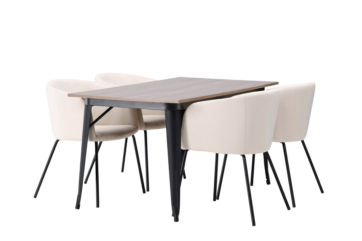 Venture Design Berit & Tempe Matstolar Beige + Rektangulära Matbord 140 x 80 Valnöt