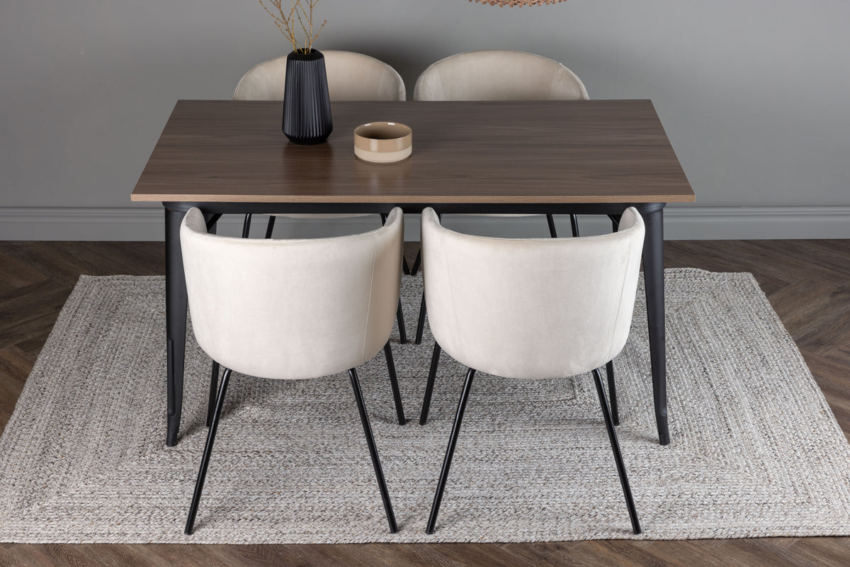 Venture Design Berit & Tempe Matstolar Beige + Rektangulära Matbord 140 x 80 Valnöt