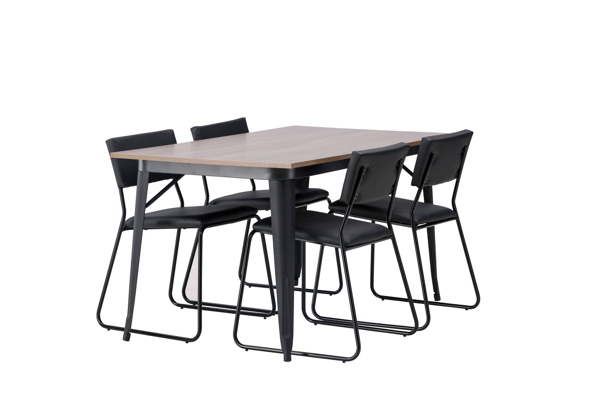 Venture Design Kenth & Tempe Matstolar 2-pack Svart + Rektangulära Matbord 140 x 80 Valnöt