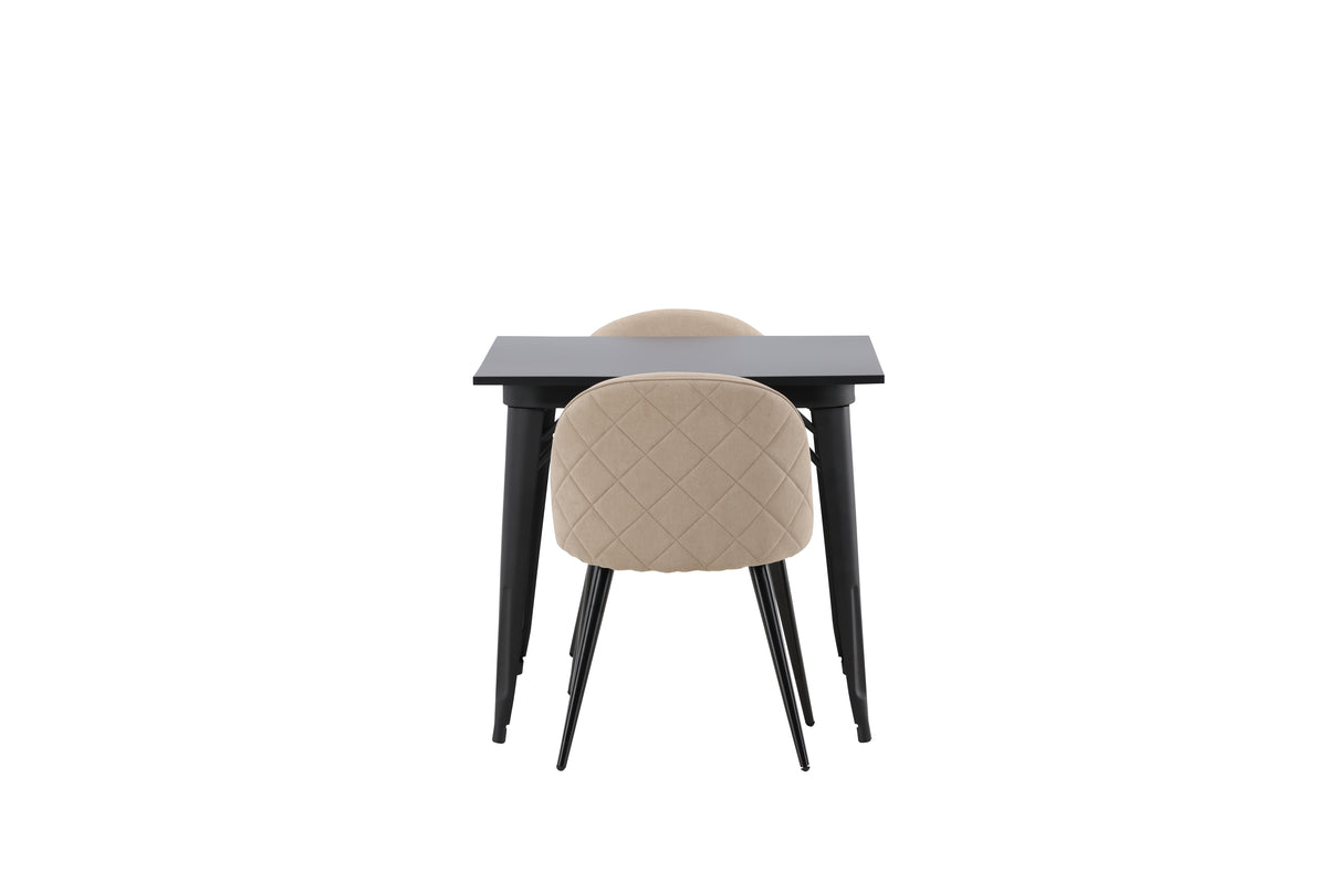 Venture Design Velvet & Tempe Matstolar 2-pack Beige + Rektangulära Matbord 80 x 80 Svart