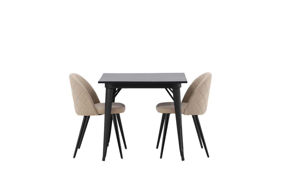 Venture Design Velvet & Tempe Matstolar 2-pack Beige + Rektangulära Matbord 80 x 80 Svart