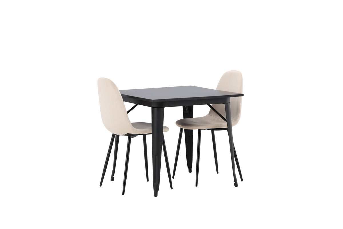 Venture Design Polar & Tempe Matstolar 2-pack Beige + Rektangulära Matbord 80 x 80 Svart