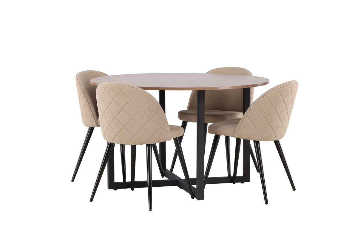 Venture Design Velvet & Durango Matstolar 2-pack Beige + Runda Matbord ⌀120 Valnöt