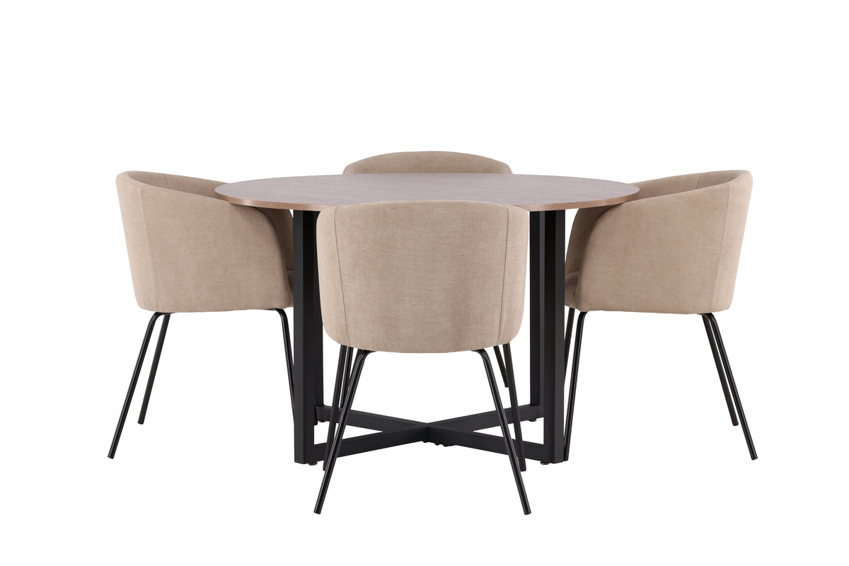 Venture Design Berit & Durango Matstolar Beige + Runda Matbord ⌀120 Valnöt