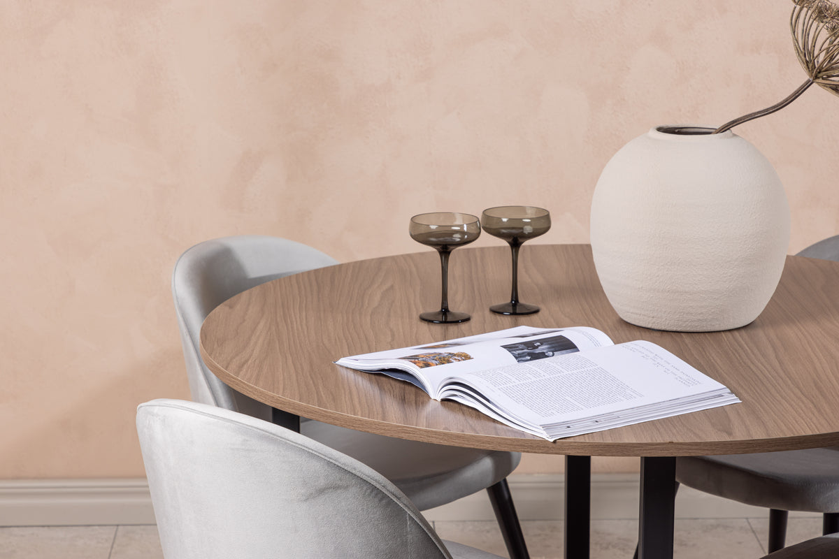 Venture Design Velvet & Durango Matstolar 2-pack Grå + Runda Matbord ⌀120 Valnöt