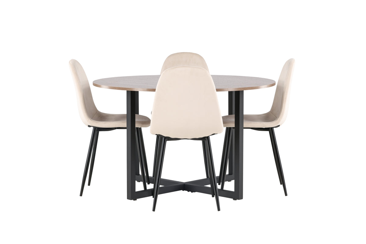 Venture Design Polar & Durango Matstolar 2-pack Beige + Runda Matbord ⌀120 Valnöt