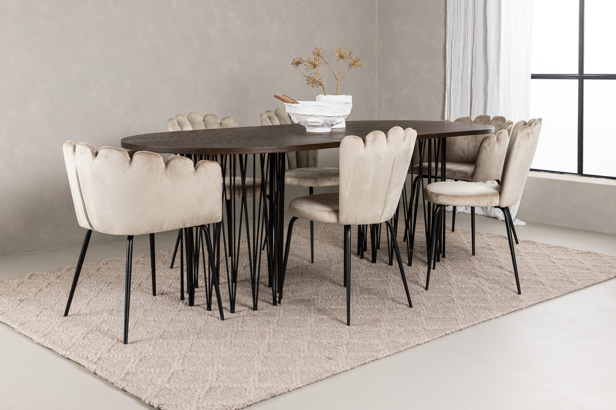 Venture Design Limhamn & Stone Matstolar 2-pack Beige + Ovala Matbord 220 x 100 Mocka