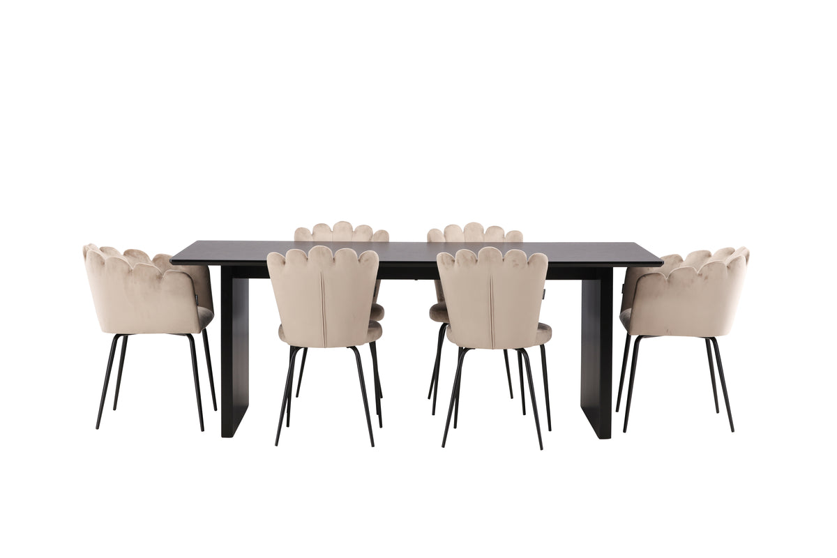Venture Design Limhamn & Vail Matstolar 2-pack Beige + Rektangulära Matbord 200 x 100 Svart