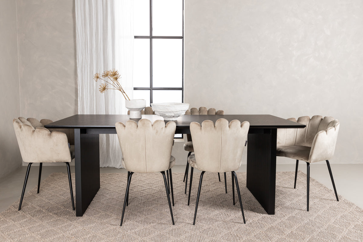 Venture Design Limhamn & Vail Matstolar 2-pack Beige + Rektangulära Matbord 200 x 100 Svart