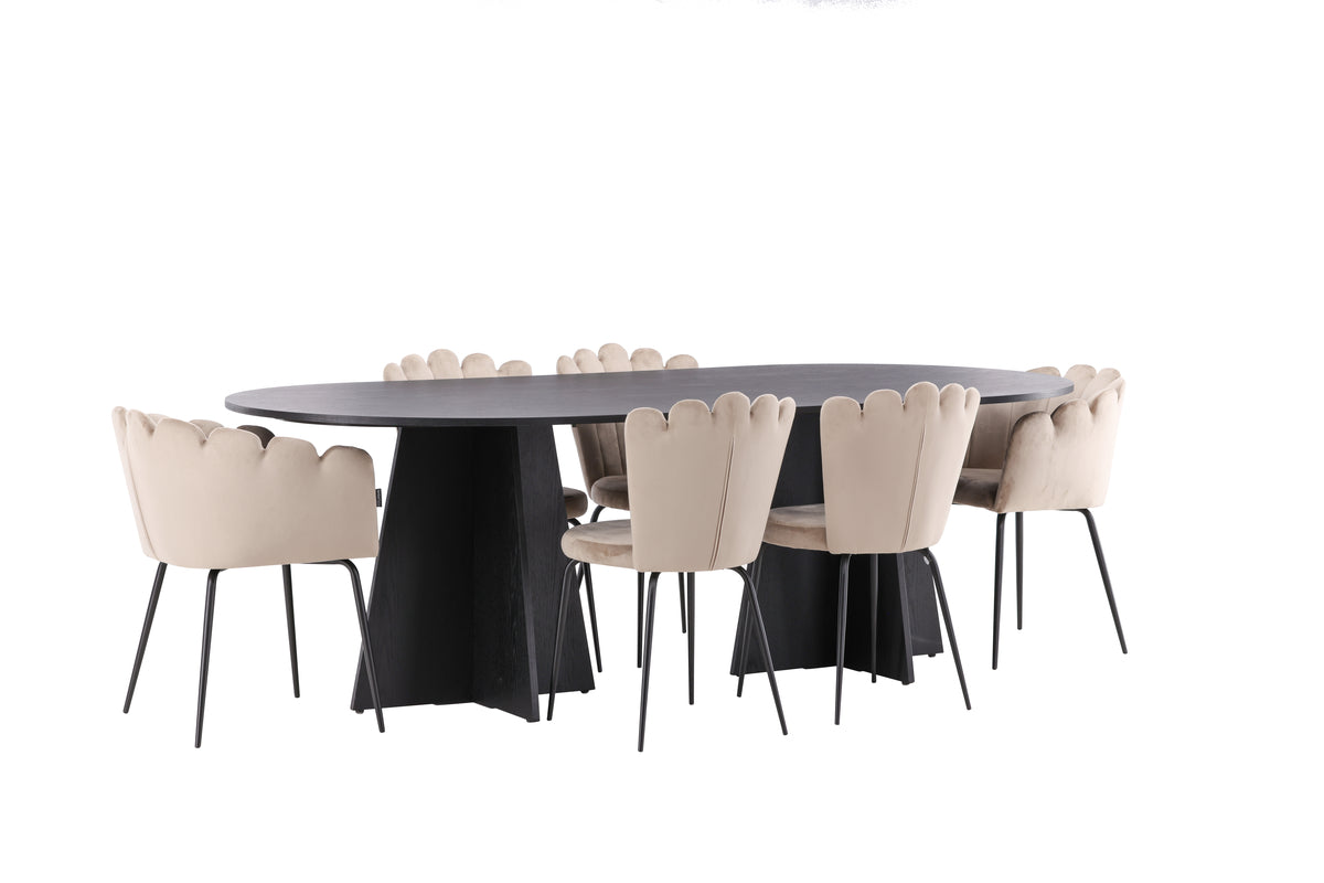 Venture Design Limhamn & Bootcut Matstolar 2-pack Beige + Ovala Matbord 230 x 115 Svart