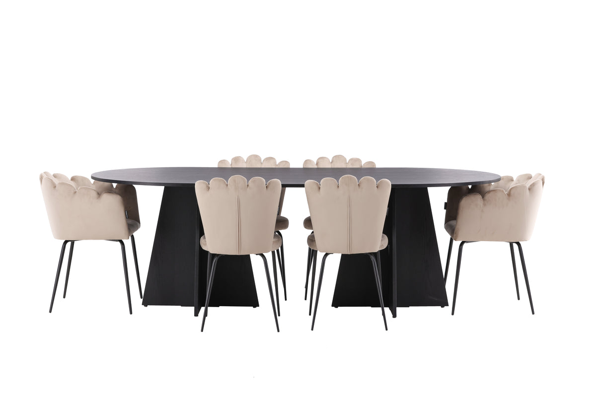 Venture Design Limhamn & Bootcut Matstolar 2-pack Beige + Ovala Matbord 230 x 115 Svart