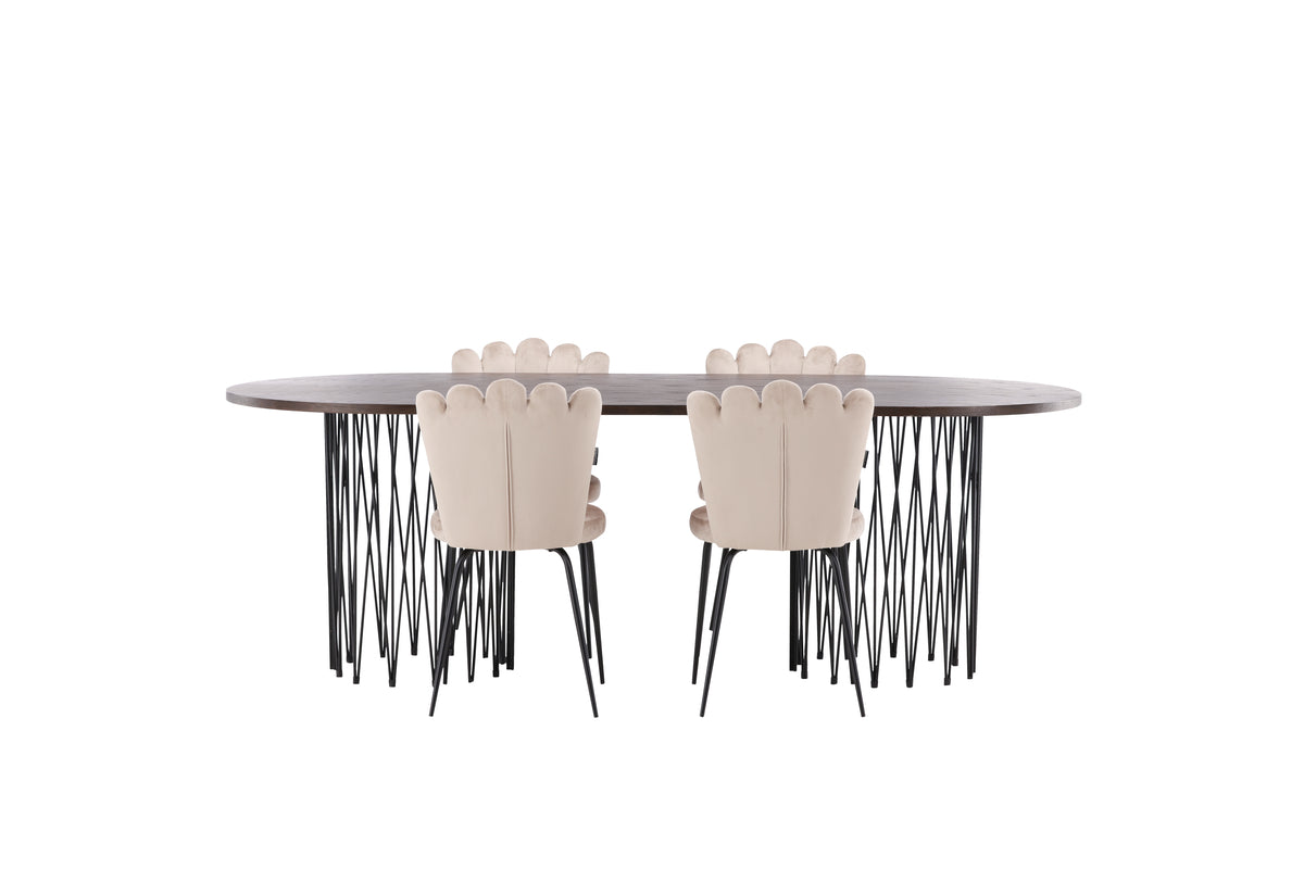 Venture Design Limhamn & Stone Matstolar 2-pack Beige + Ovala Matbord 220 x 100 Mocka