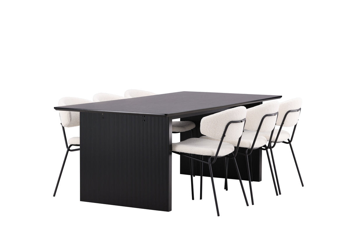 Venture Design Chico & Vail Matstolar 2-pack Vit + Rektangulära Matbord 200 x 100 Svart