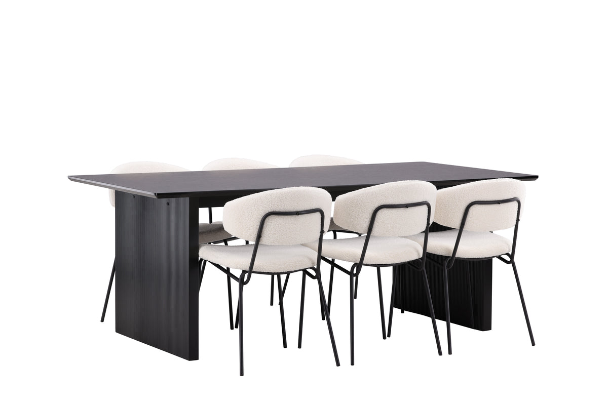 Venture Design Chico & Vail Matstolar 2-pack Vit + Rektangulära Matbord 200 x 100 Svart