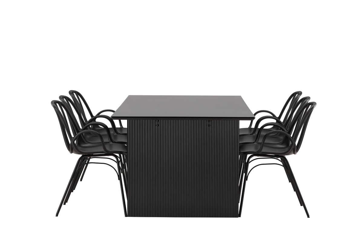 Venture Design Dyrön & Vail Matstolar 2-pack Svart + Rektangulära Matbord 200 x 100 Svart