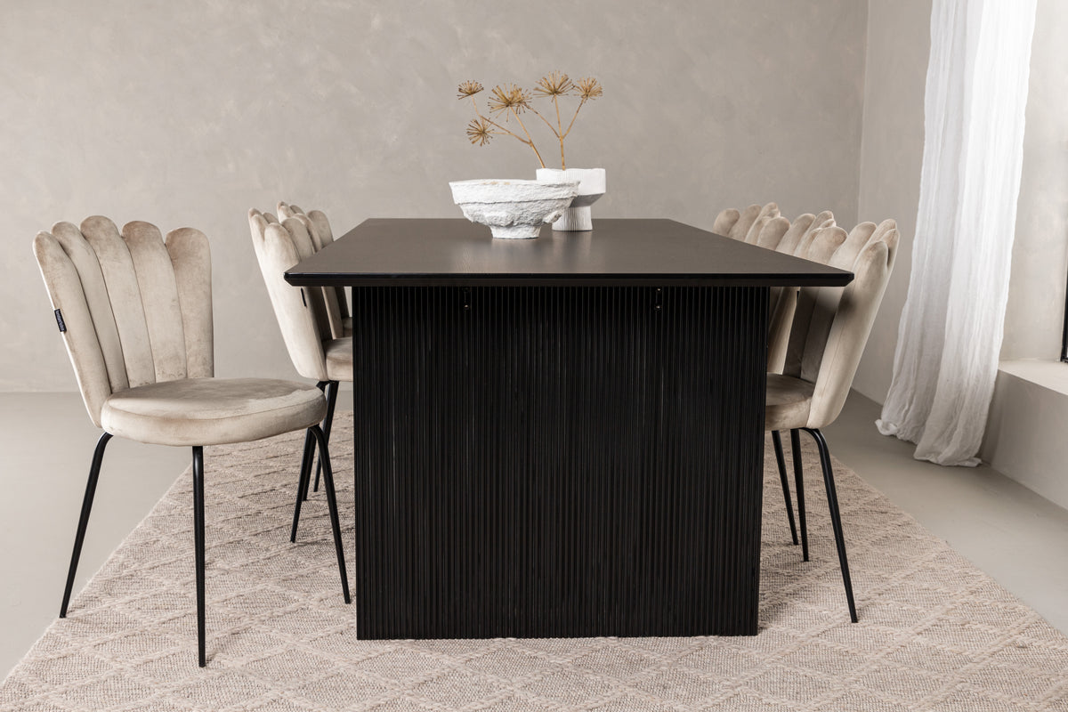 Venture Design Limhamn & Vail Matstolar 2-pack Beige + Rektangulära Matbord 200 x 100 Svart