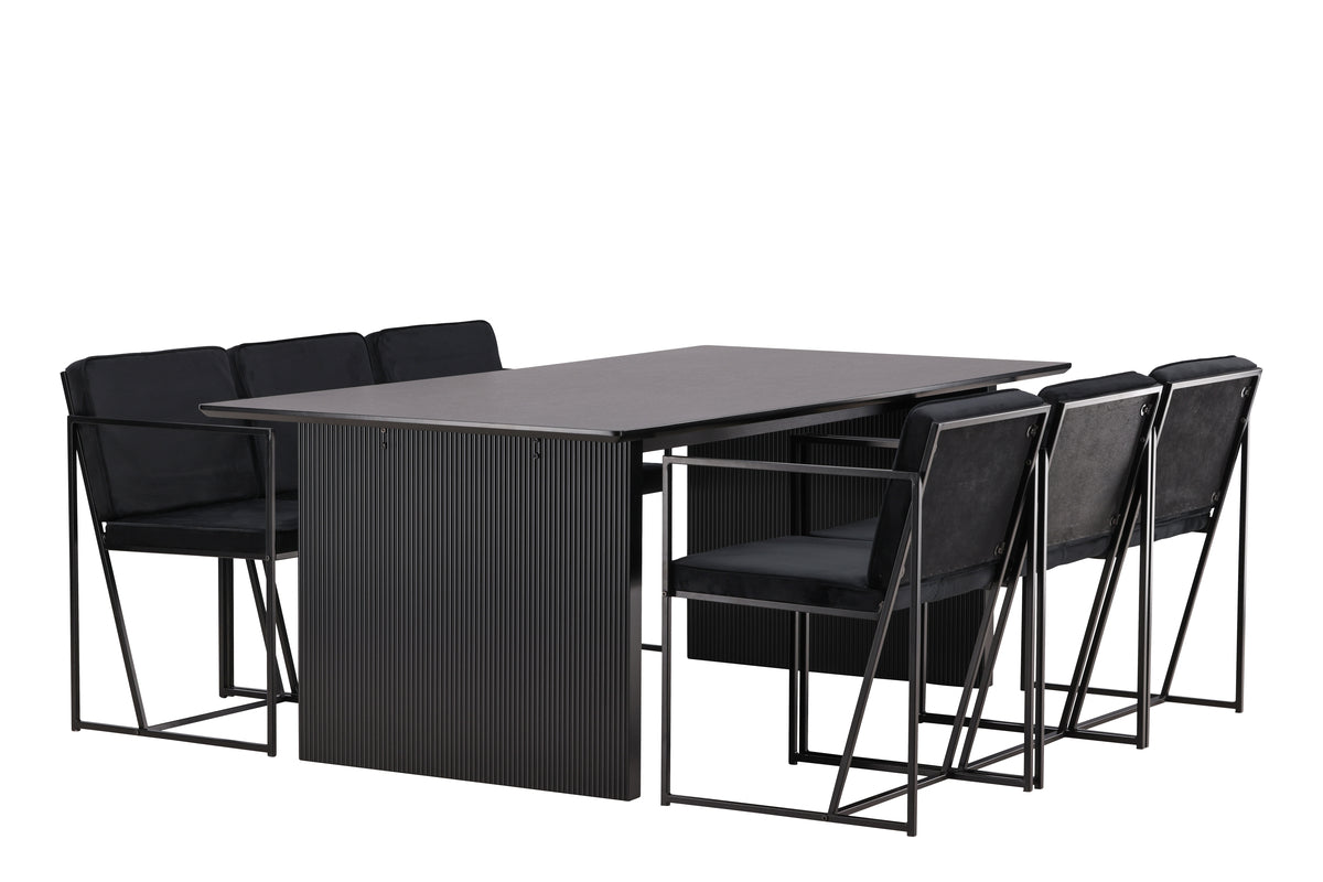 Venture Design Richmond & Vail Matstolar 2-pack Svart + Rektangulära Matbord 200 x 100 Svart