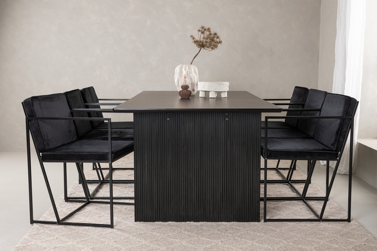 Venture Design Richmond & Vail Matstolar 2-pack Svart + Rektangulära Matbord 200 x 100 Svart