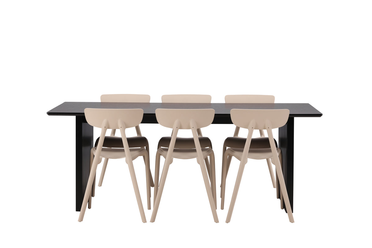 Venture Design Ursholmen & Vail Matstolar 2-pack Beige + Rektangulära Matbord 200 x 100 Svart