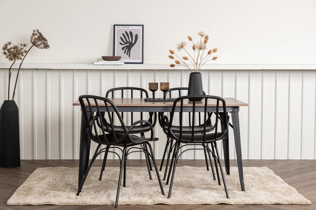 Venture Design Tempe & Dyrön Rektangulära Matbord 140 x 80 Valnöt + Matstolar 2-pack Svart