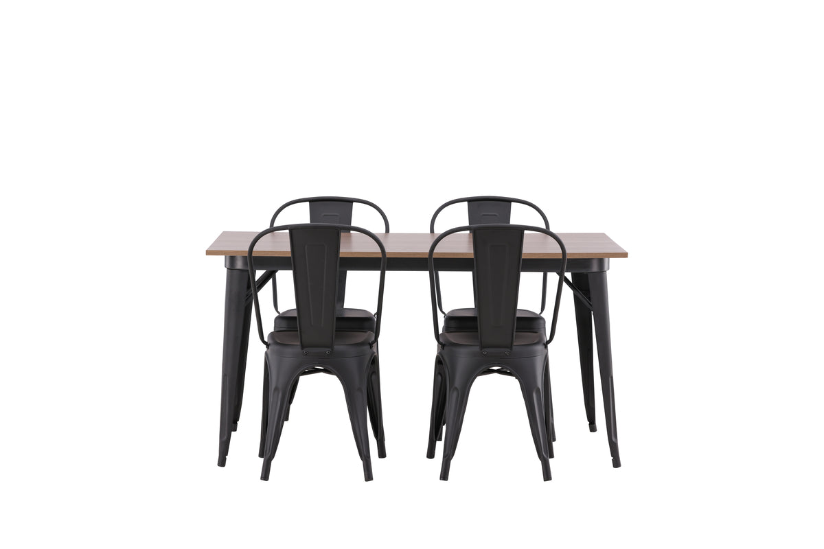 Venture Design Tempe Rektangulära Matbord 140 x 80 Valnöt + Matstolar 4-pack Svart