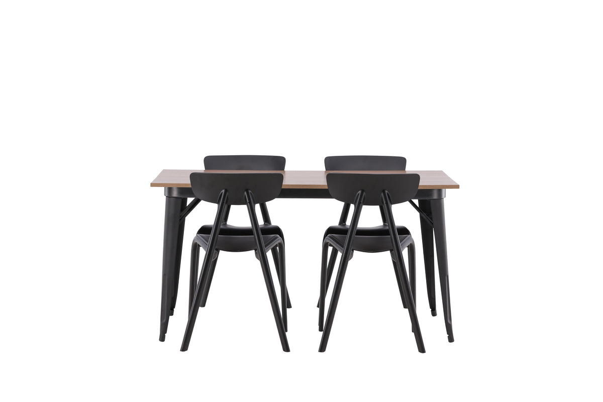 Venture Design Tempe & Ursholmen Rektangulära Matbord 140 x 80 Valnöt + Matstolar 2-pack Svart