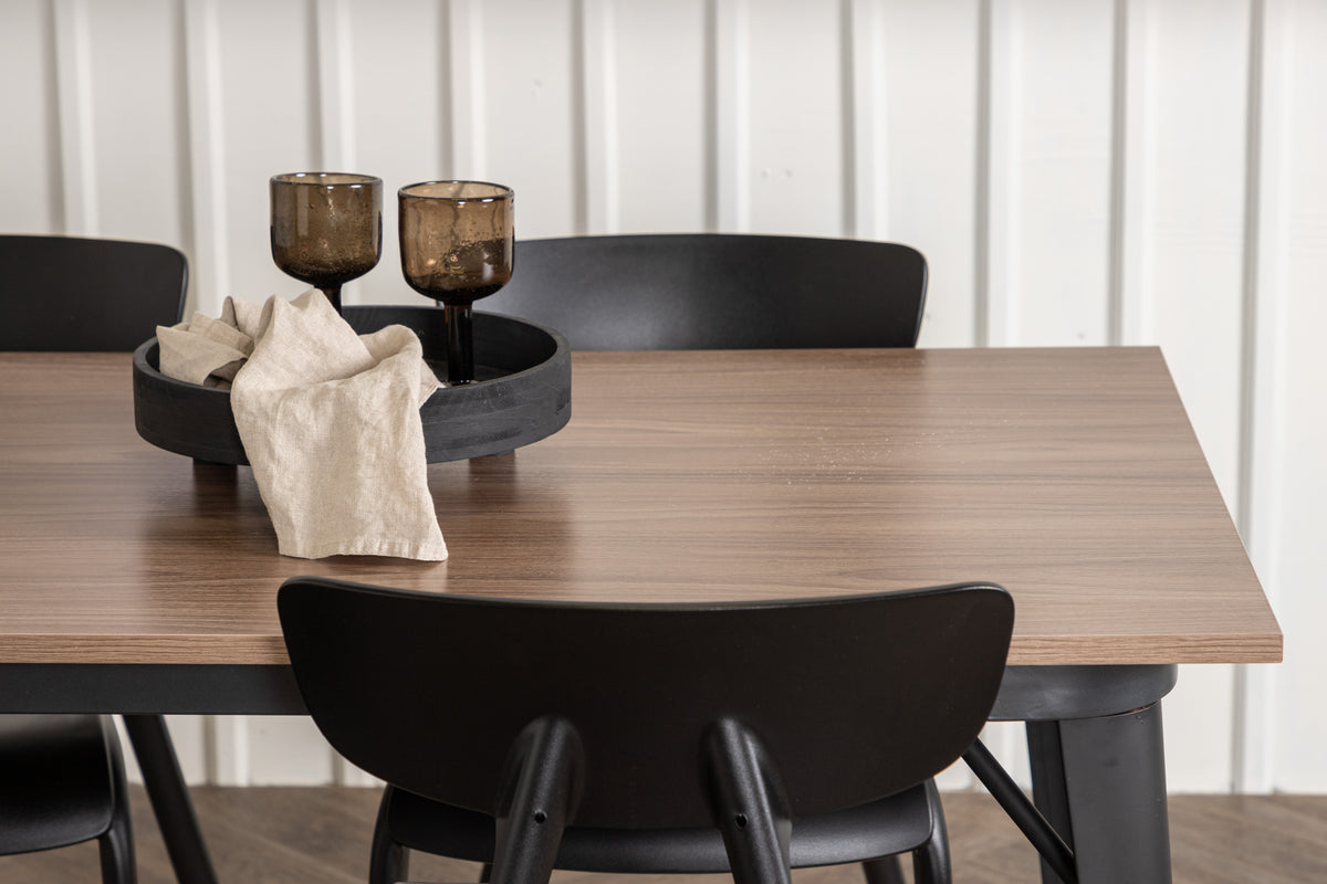 Venture Design Tempe & Ursholmen Rektangulära Matbord 140 x 80 Valnöt + Matstolar 2-pack Svart