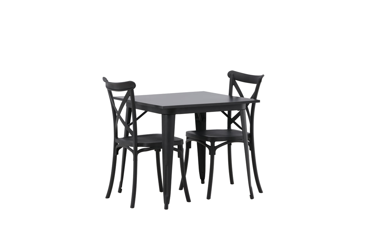 Venture Design Crosett & Tempe Matstolar 2-pack Svart + Rektangulära Matbord 80 x 80 Svart