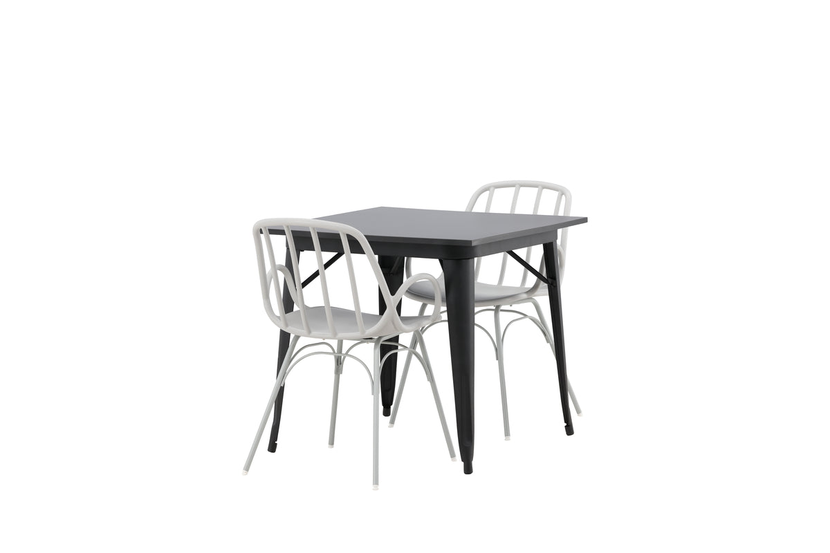 Venture Design Tempe & Dyrön Rektangulära Matbord 80 x 80 Svart + Matstolar 2-pack Ljusgrå