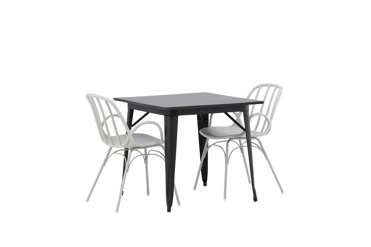 Venture Design Tempe & Dyrön Rektangulära Matbord 80 x 80 Svart + Matstolar 2-pack Ljusgrå