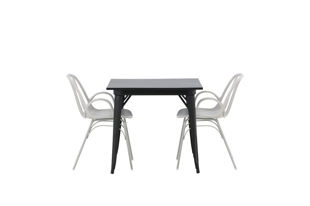 Venture Design Tempe & Dyrön Rektangulära Matbord 80 x 80 Svart + Matstolar 2-pack Ljusgrå