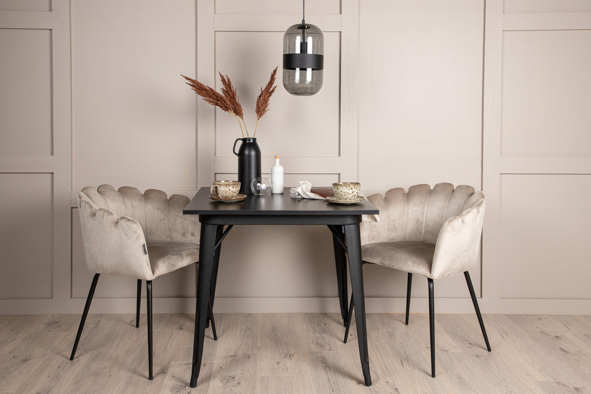 Venture Design Limhamn & Tempe Matstolar Beige + Rektangulära Matbord 80 x 80 Svart