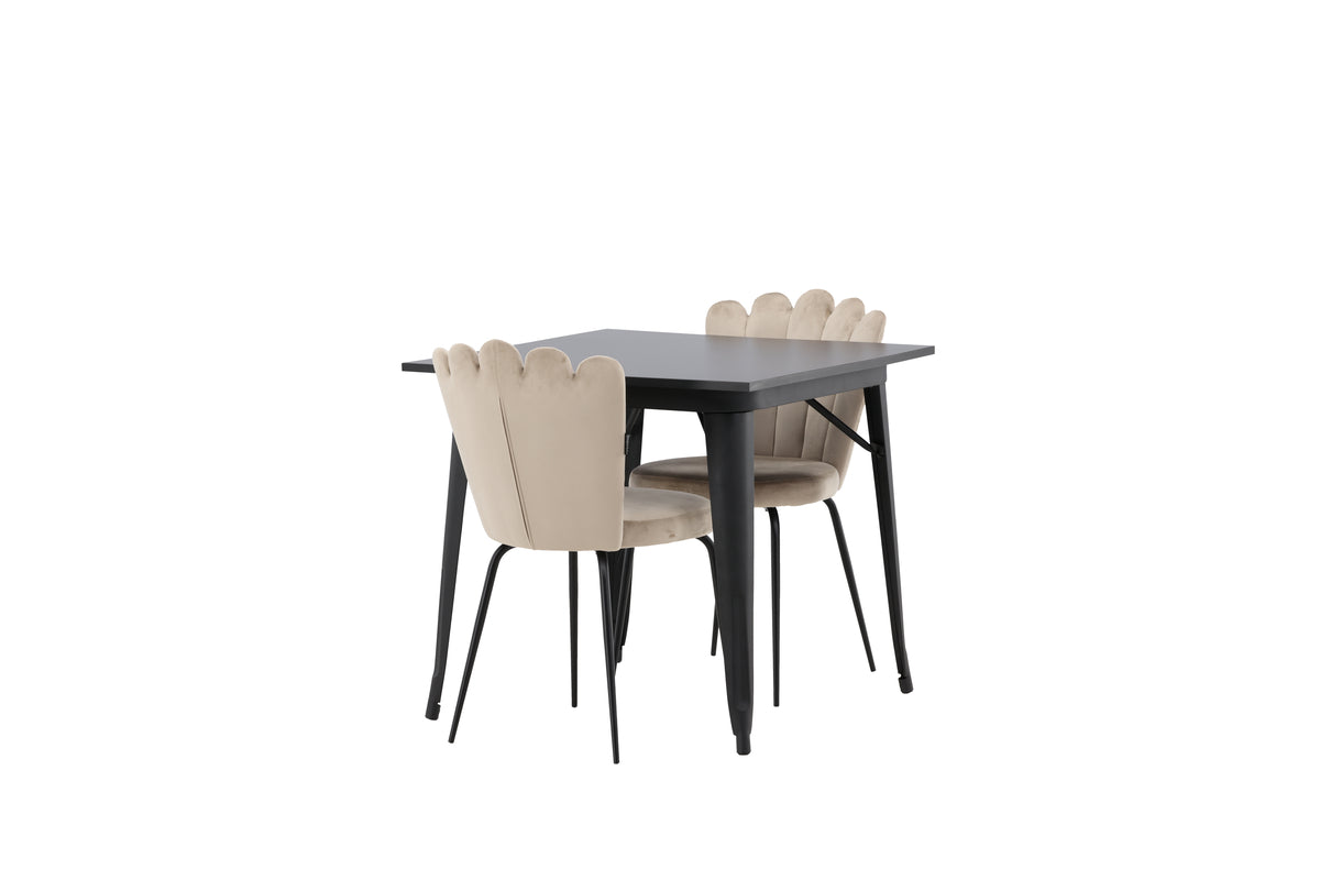 Venture Design Limhamn & Tempe Matstolar 2-pack Beige + Rektangulära Matbord 80 x 80 Svart