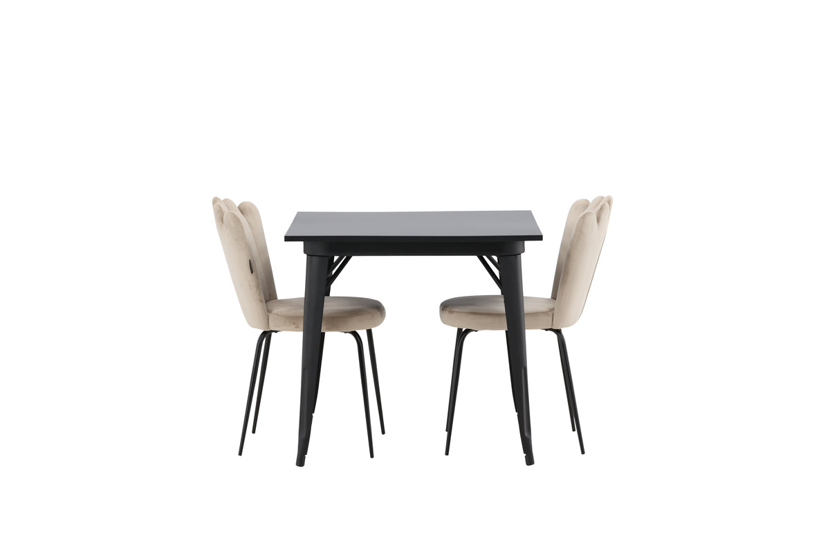 Venture Design Limhamn & Tempe Matstolar 2-pack Beige + Rektangulära Matbord 80 x 80 Svart